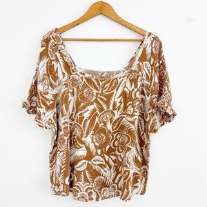 Wonderly Boho Short Sleeve Cotton Gauze  Square Neck Top Size 2X